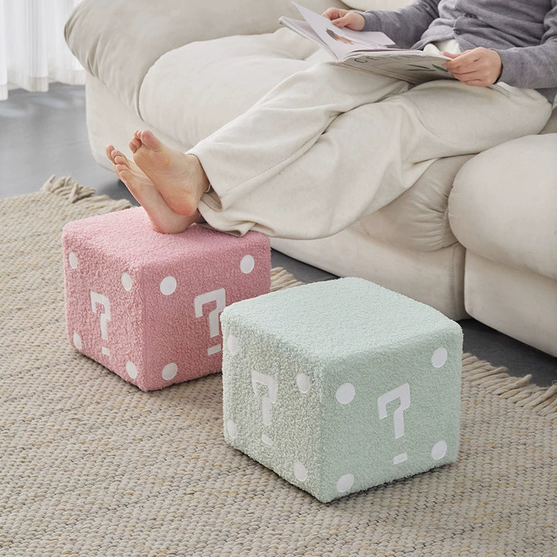 Modern Mario-Inspired Cube Stool - Fabric Ottoman with Wooden Frame, Versatile Living Room Footrest, Decorative Accent & Minimalist Interiors