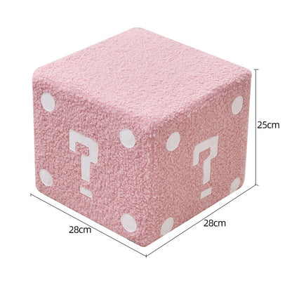 Modern Mario-Inspired Cube Stool - Fabric Ottoman with Wooden Frame, Versatile Living Room Footrest, Decorative Accent & Minimalist Interiors