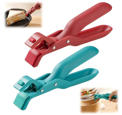Multi-Function Anti-Scald Hot Plate Gripper Tongs – Non-Slip Bowl & Dish Clips for Microwave, Oven & Kitchen Cooking (Red + Green)