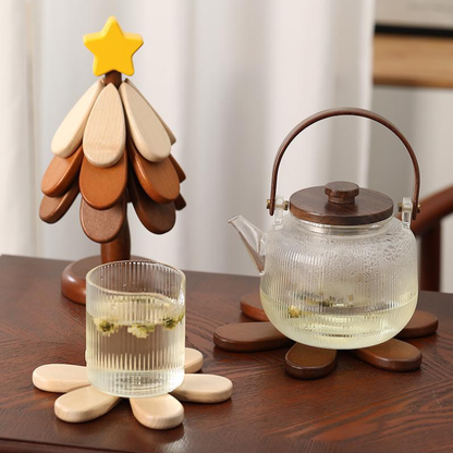 Tree Shaped Heat-Resistant Coasters - Foldable Wooden Trivet Set