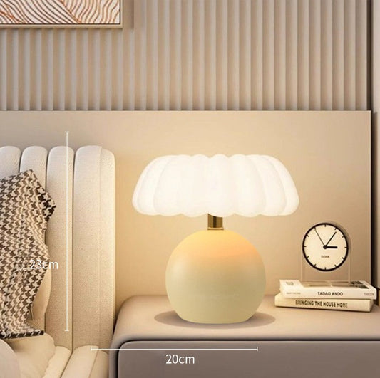 Creamy Mushroom Table Lamp | Nordic Style Bedside Lamp with 3-Color Dimmable Light for Kids Room & Cozy Ambiance
